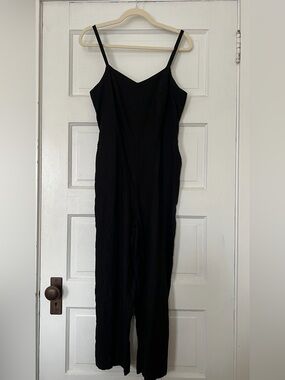 Classic Linen Black Spaghetti Strap Jumpsuit
